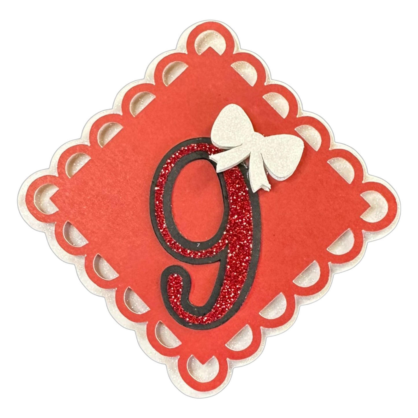 Red, White & Black Glitter Cardstock Number Cutouts (0-9) | With Bow