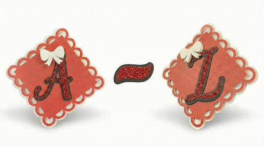 Red white and black glitter cardstock spirit letter cutouts A and Z for customizing homecoming mums and graduation leis.