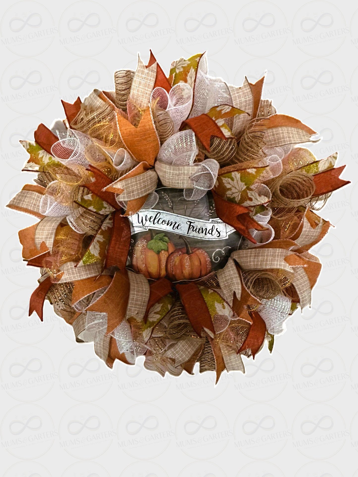 Handcrafted Fall "Welcome Friends" Deco Mesh Wreath