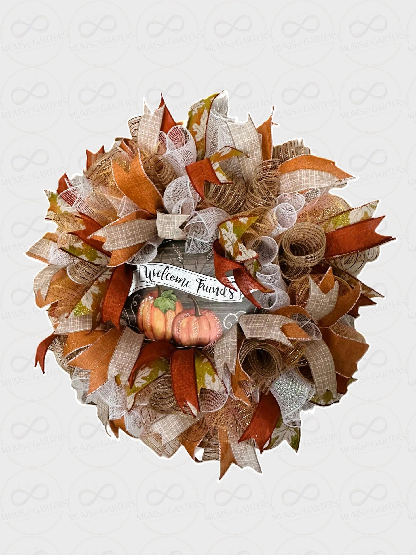 Handcrafted Fall "Welcome Friends" Deco Mesh Wreath