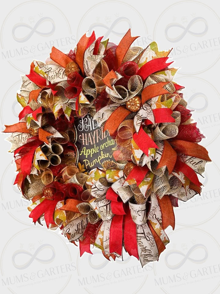 Handcrafted Fall and Thanksgiving Deco Mesh Wreath