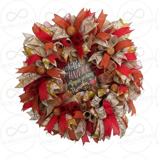 Handcrafted Fall and Thanksgiving Deco Mesh Wreath