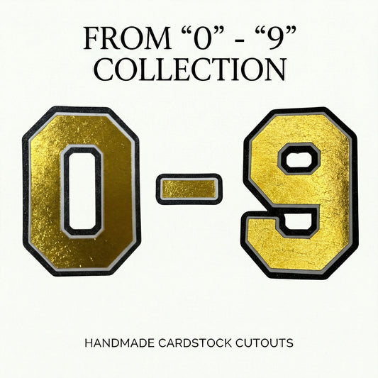 Black white and gold foil layered cardstock number cutouts 0-9 for graduation year and jersey numbers.