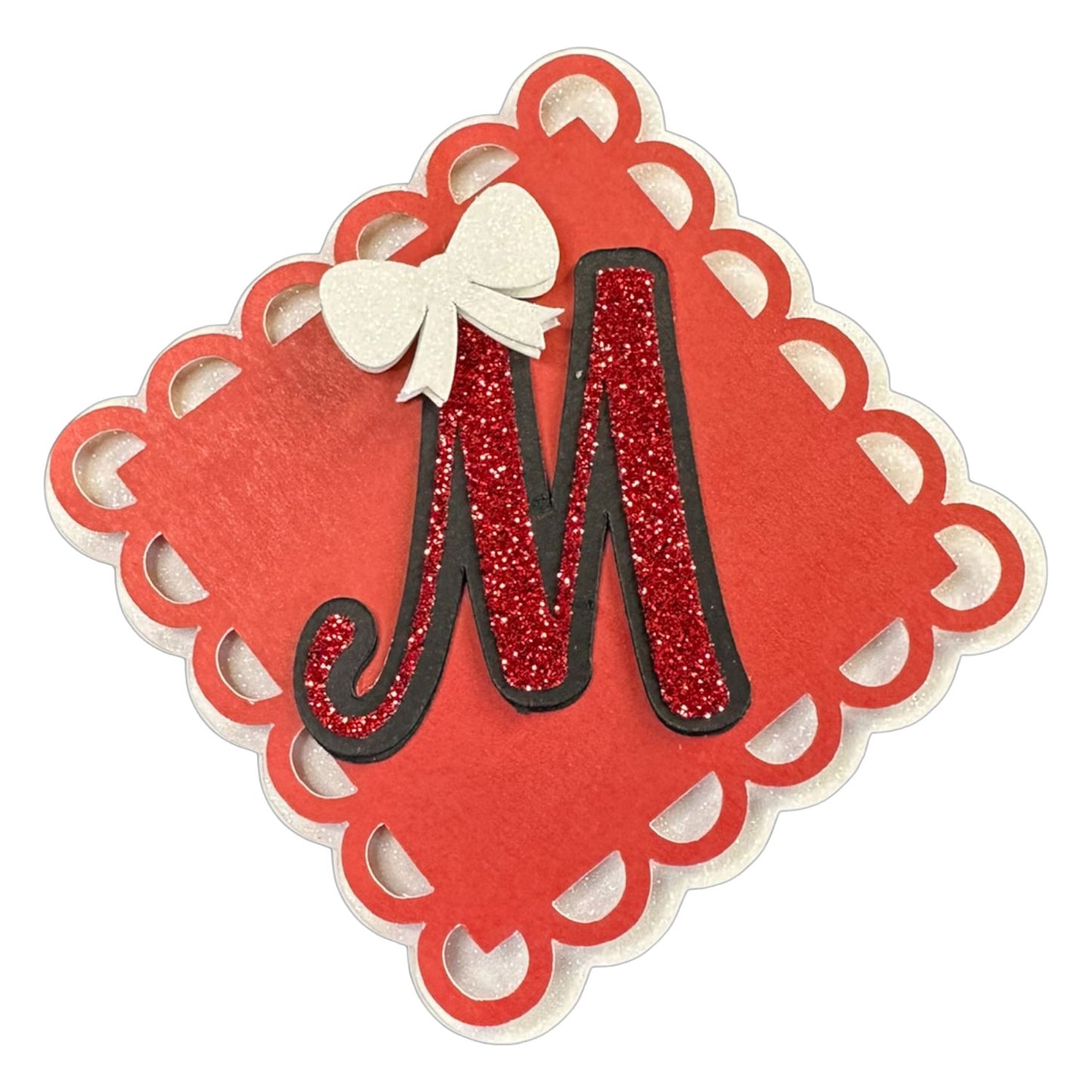 Red, White & Black Glitter Cardstock Letter Cutouts (A-Z) | With Bow