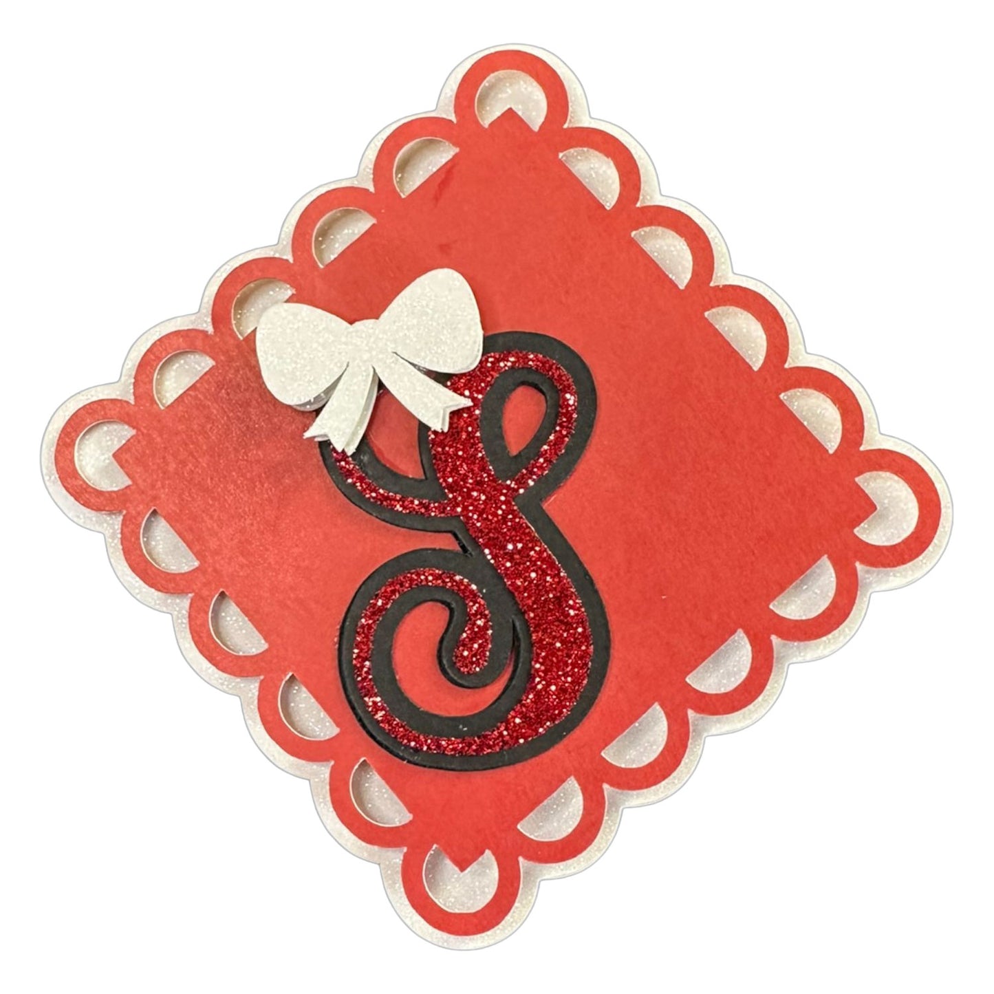 Red, White & Black Glitter Cardstock Letter Cutouts (A-Z) | With Bow