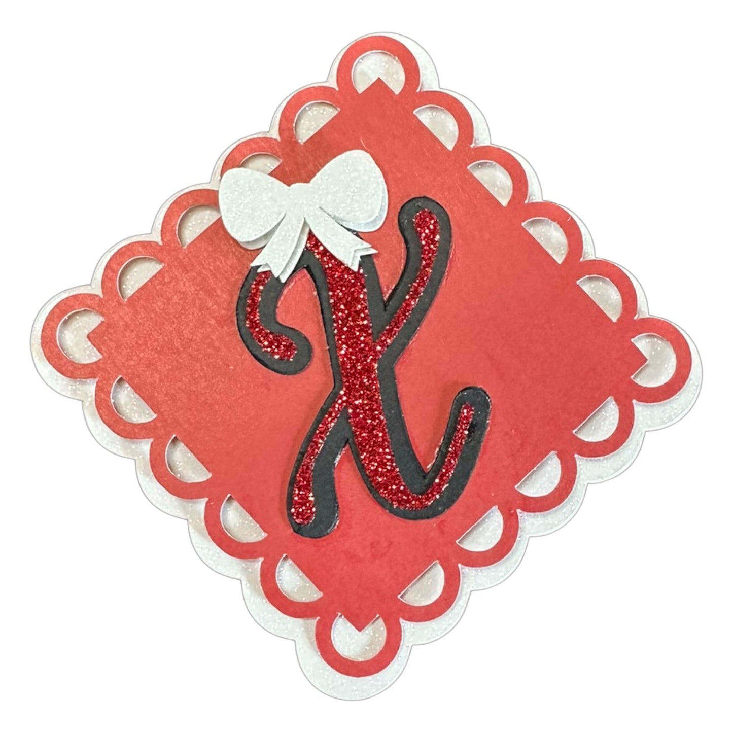 Red, White & Black Glitter Cardstock Letter Cutouts (A-Z) | With Bow