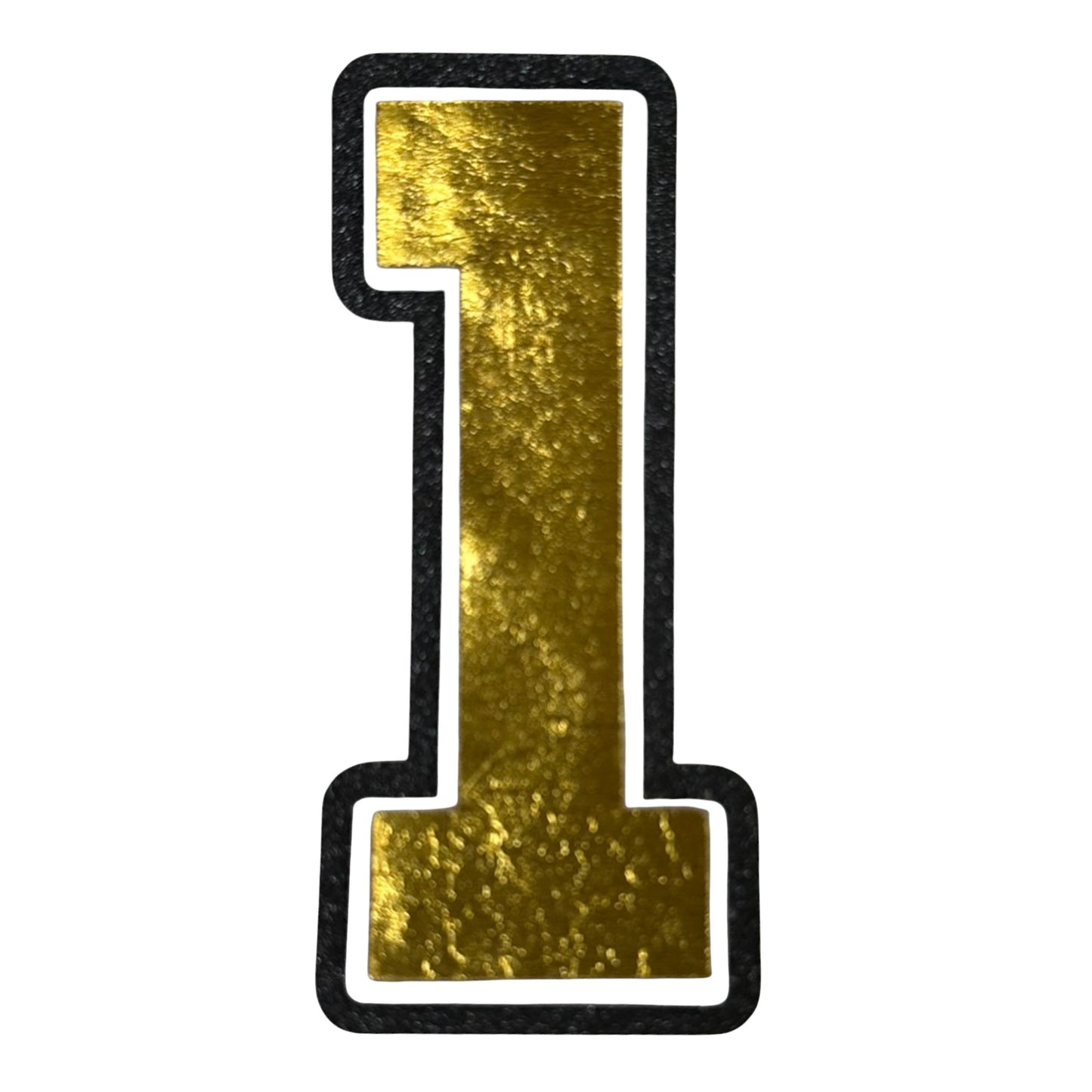 Black white and gold foil layered cardstock number 1 cutout for graduation year and jersey numbers.
