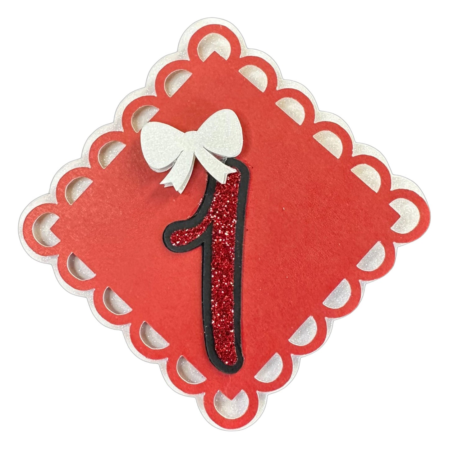 Red, White & Black Glitter Cardstock Number Cutouts (0-9) | With Bow