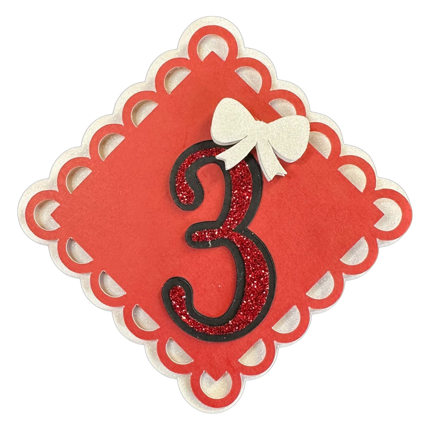 Red, White & Black Glitter Cardstock Number Cutouts (0-9) | With Bow