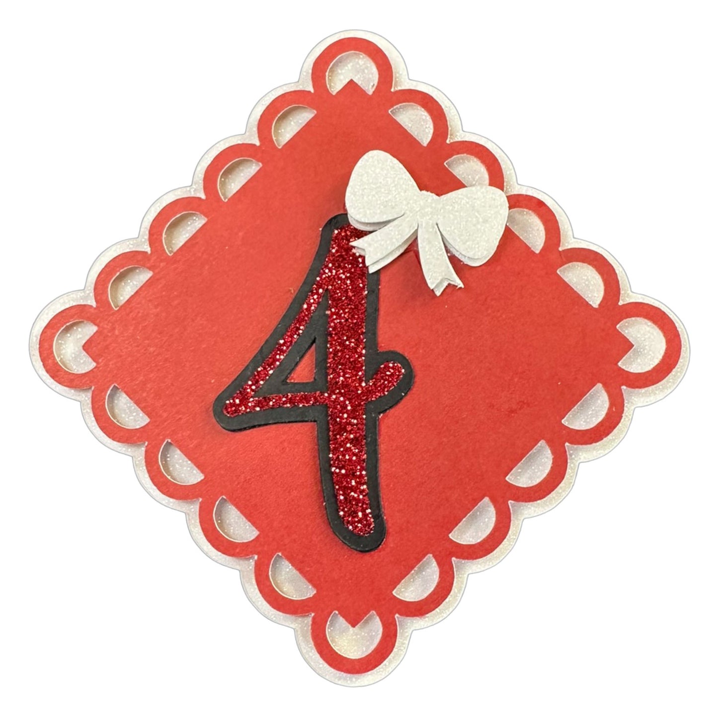 Red, White & Black Glitter Cardstock Number Cutouts (0-9) | With Bow