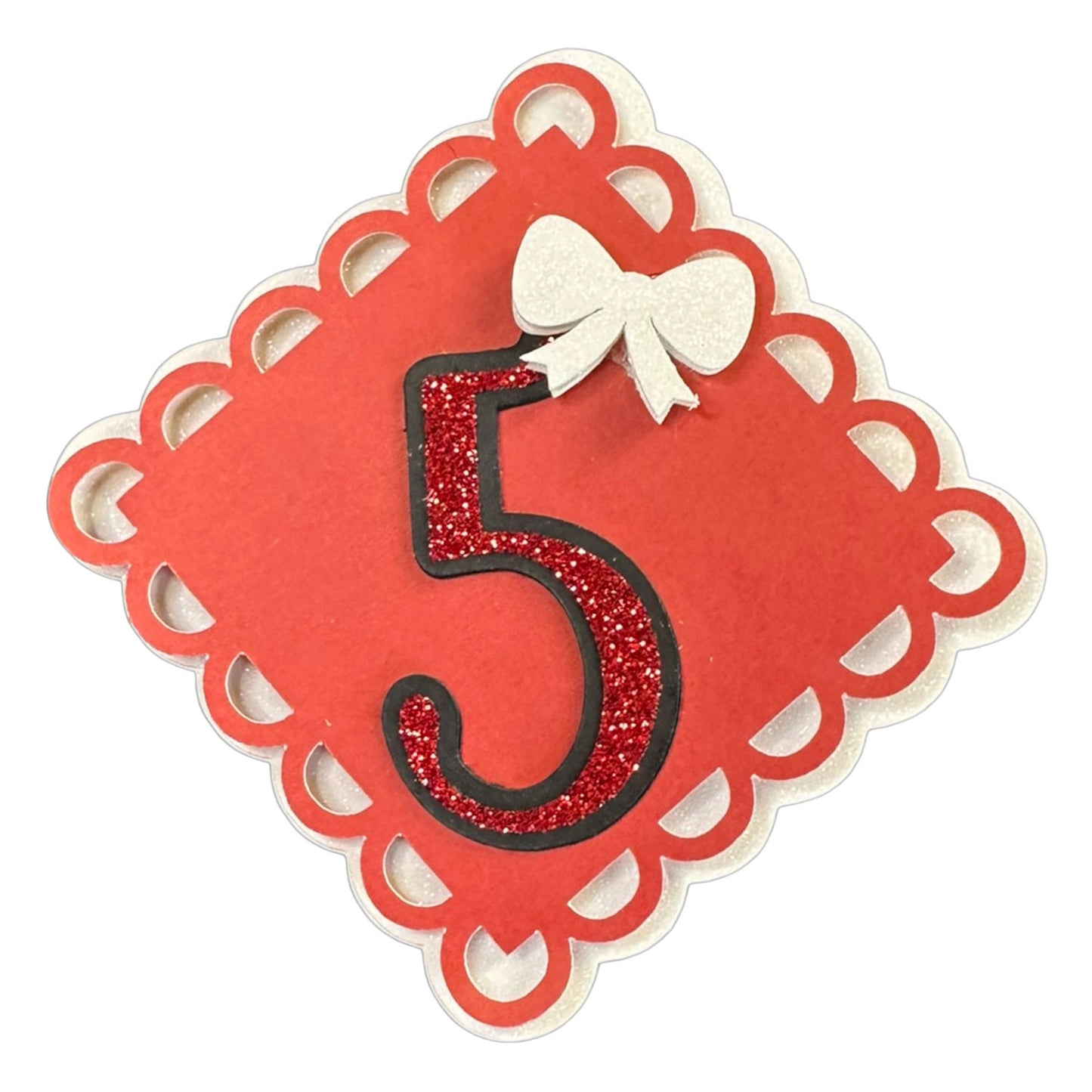 Red, White & Black Glitter Cardstock Number Cutouts (0-9) | With Bow