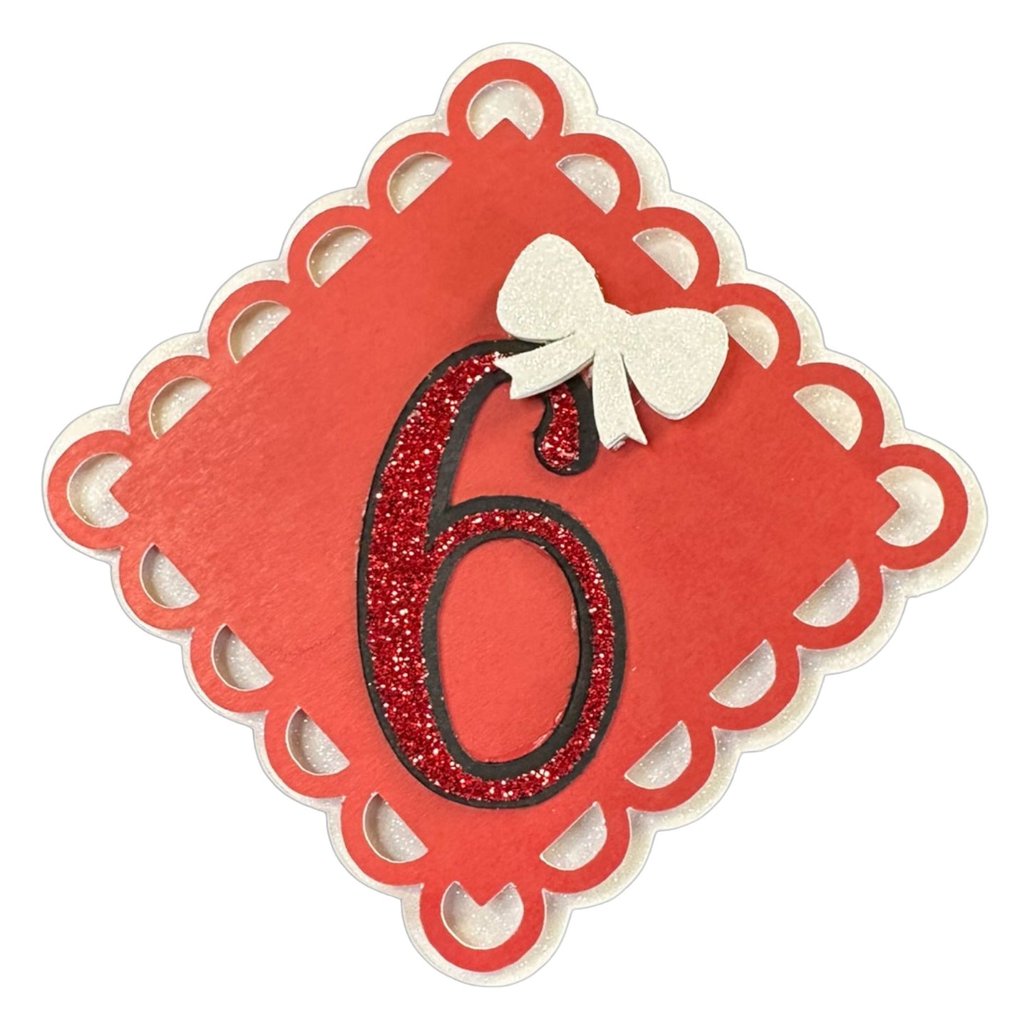 Red, White & Black Glitter Cardstock Number Cutouts (0-9) | With Bow