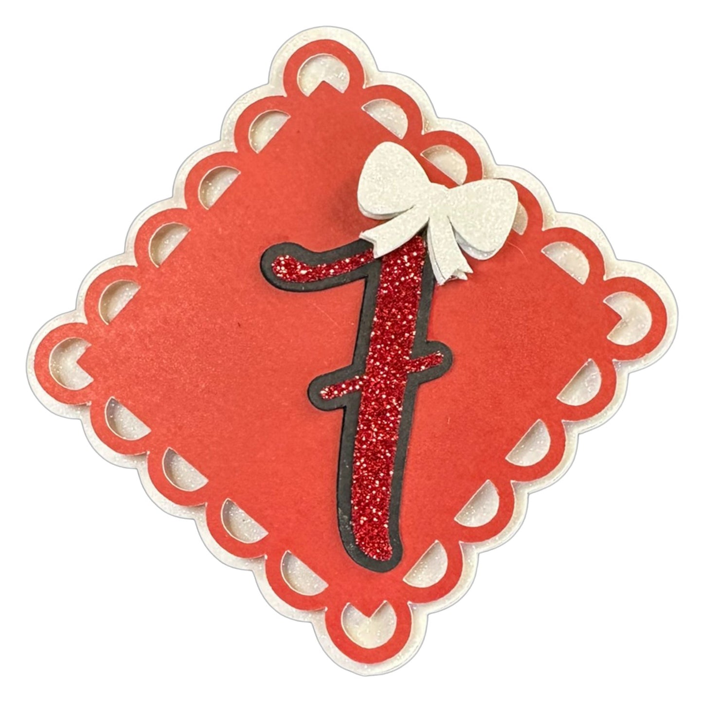 Red, White & Black Glitter Cardstock Number Cutouts (0-9) | With Bow