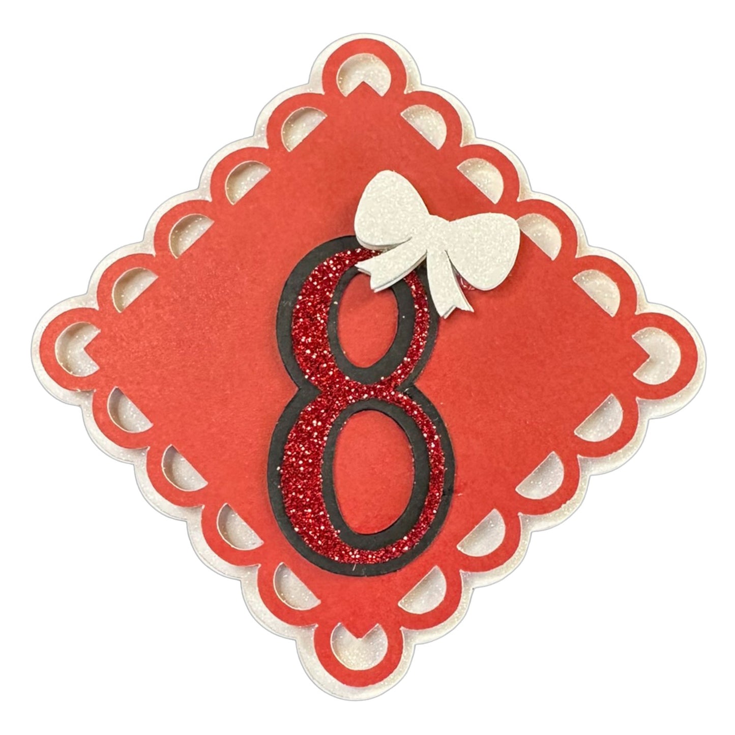 Red, White & Black Glitter Cardstock Number Cutouts (0-9) | With Bow